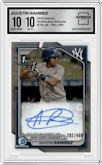 Agustin Ramirez from the 2024 Bowman set featuring a Refractor parallel graded by Arena Club and given an overall grade of 10.