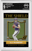 J.J. McCarthy from the 2024 Panini Zenith set graded by Arena Club and given an overall grade of 9.