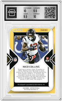 Nico Collins from the 2024 Panini Certified set featuring a Teal Etch parallel and given an overall grade of 10.