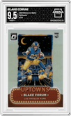 Blake Corum from the 2024 Donruss Optic set graded by Arena Club and given an overall grade of 9.5.