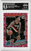 Toumani Camara from the 2023-24 Donruss Optic set featuring a Fast Break Pink parallel graded by Arena Club and given an overall grade of 9.5.