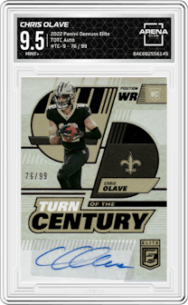 Chris Olave from the 2022 Panini Donruss Elite set graded by Arena Club and given an overall grade of 9.5.