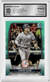 Aaron Judge from the 2023 Bowman Mega Box set featuring a Aqua Refractor parallel graded by Arena Club and given an overall grade of 10.