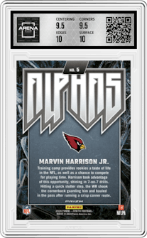 Marvin Harrison Jr. from the 2024 Panini Zenith set graded by Arena Club and given an overall grade of 10.
