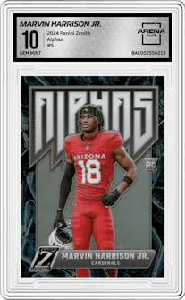 Marvin Harrison Jr. from the 2024 Panini Zenith set graded by Arena Club and given an overall grade of 10.
