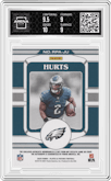 Jalen Hurts from the 2020 Panini Plates & Patches set graded by Arena Club and given an overall grade of 9.5.