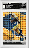 Josh Palmer from the 2021 Panini Mosaic set featuring a Gold Mosaic parallel graded by Arena Club and given an overall grade of 9.