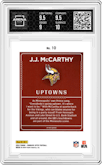 J.J. McCarthy from the 2024 Donruss Optic set graded by Arena Club and given an overall grade of 9.5.