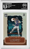 J.J. McCarthy from the 2024 Donruss Optic set graded by Arena Club and given an overall grade of 9.5.