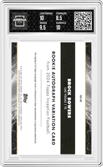 Brock Bowers from the 2024 Topps Inception set featuring a Purple parallel and given an overall grade of 9.