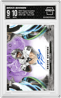 Brock Bowers from the 2024 Topps Inception set featuring a Purple parallel and given an overall grade of 9.