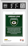 Jordan Love from the 2024 Donruss set graded by Arena Club and given an overall grade of 9.5.