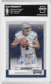 Dak Prescott from the 2016 Panini Playoff set featuring a Kickoff parallel graded by Arena Club and given an overall grade of 9.