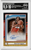 Bub Carrington from the 2024-25 Panini Donruss set featuring a Choice Black Gold parallel graded by Arena Club and given an overall grade of 9.5.