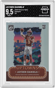 Jayden Daniels from the 2024 Donruss Optic set graded by Arena Club and given an overall grade of 9.5.
