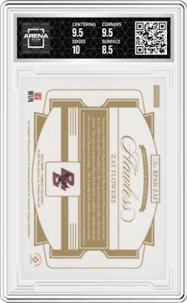 Zay Flowers from the 2023 Panini Flawless Collegiate set featuring a Ruby parallel graded by Arena Club and given an overall grade of 9.