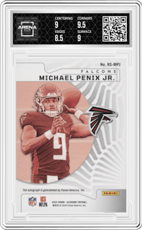 Michael Penix Jr. from the 2024 Panini Illusions set featuring a Blue parallel graded by Arena Club and given an overall grade of 9.