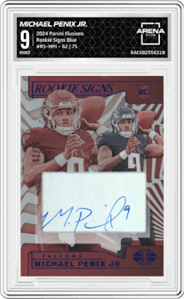 Michael Penix Jr. from the 2024 Panini Illusions set featuring a Blue parallel graded by Arena Club and given an overall grade of 9.