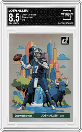 Josh Allen from the 2024 Donruss set graded by Arena Club and given an overall grade of 8.5.
