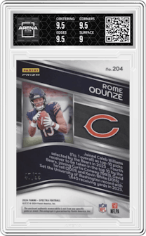 Rome Odunze from the 2024 Panini Spectra set graded by Arena Club and given an overall grade of 9.5.