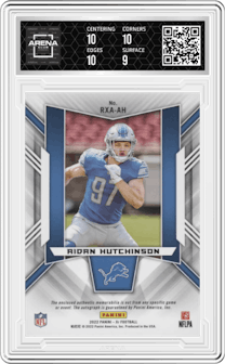 Aidan Hutchinson from the 2022 Panini XR set featuring a Red parallel and given an overall grade of 9.5.