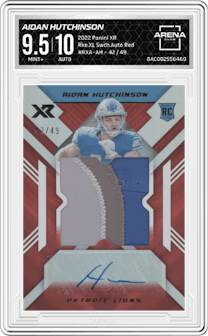 Aidan Hutchinson from the 2022 Panini XR set featuring a Red parallel and given an overall grade of 9.5.