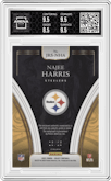 Najee Harris  from the 2021 Panini Select set featuring a Neon Orange Pulsar  parallel graded by Arena Club and given an overall grade of 9.