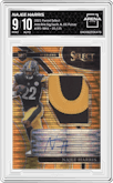 Najee Harris  from the 2021 Panini Select set featuring a Neon Orange Pulsar  parallel graded by Arena Club and given an overall grade of 9.