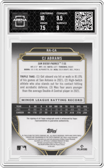 CJ Abrams from the 2022 Bowman Sterling set graded by Arena Club and given an overall grade of 8.