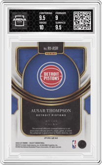 Ausar Thompson from the 2023-24 Panini Select  set featuring a Purple Prizm parallel graded by Arena Club and given an overall grade of 9.5.