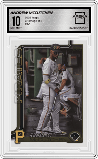 Andrew McCutchen from the 2025 Topps set graded by Arena Club and given an overall grade of 10.