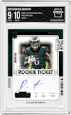 DeVonta Smith  from the 2021 Panini Contenders   set graded by Arena Club and given an overall grade of 9.
