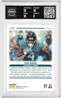Tank Bigsby from the 2023 Donruss Optic set graded by Arena Club and given an overall grade of 9.5.