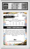 Ladd McConkey from the 2024 Finest set featuring a Red Geometric Refractor parallel graded by Arena Club and given an overall grade of 10.
