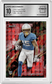 Ladd McConkey from the 2024 Finest set featuring a Red Geometric Refractor parallel graded by Arena Club and given an overall grade of 10.