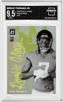 Brian Thomas Jr. from the 2024 Donruss Optic set graded by Arena Club and given an overall grade of 9.5.