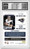 Kurt Warner from the 2024 Panini Zenith set featuring a Green parallel graded by Arena Club and given an overall grade of 10.