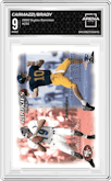 Giovanni Carmazzi/Tom Brady from the 2000 Skybox Dominion set graded by Arena Club and given an overall grade of 9.