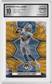 Jameson Williams from the 2022 Panini Mosaic set featuring a Gold Wave parallel graded by Arena Club and given an overall grade of 10.