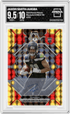 Jaxon Smith-Njigba from the 2023 Panini Mosaic set featuring a Choice Fusion Red & Yellow parallel graded by Arena Club and given an overall grade of 9.5.
