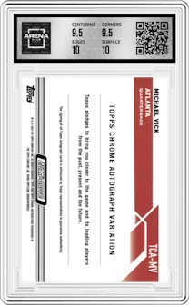 Michael Vick  from the 2023 Topps Composite set featuring a Gold Refractor parallel and given an overall grade of 10.