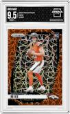 Bo Nix from the 2024 Panini Prizm set featuring a Lazer Prizm parallel graded by Arena Club and given an overall grade of 9.5.