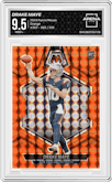 Drake Maye from the 2024 Panini Mosaic set featuring a Orange parallel graded by Arena Club and given an overall grade of 9.5.