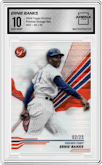 Ernie Banks from the 2024 Topps Pristine set featuring a Pristine Orange Refractor parallel graded by Arena Club and given an overall grade of 10.