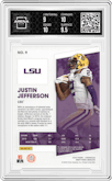 Justin Jefferson from the 2020 Panini Chronicles Draft Picks  set featuring a Purple parallel graded by Arena Club and given an overall grade of 9.5.