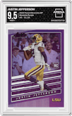Justin Jefferson from the 2020 Panini Chronicles Draft Picks  set featuring a Purple parallel graded by Arena Club and given an overall grade of 9.5.