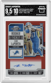 Sam LaPorta from the 2023 Panini Contenders Optic set featuring a Red parallel graded by Arena Club and given an overall grade of 9.5.
