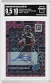 Kenneth Walker III from the 2022 Panini Donruss Optic set featuring a Pink Velocity parallel graded by Arena Club and given an overall grade of 9.5.