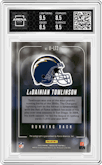 LaDainian Tomlinson from the 2023 Panini Absolute set featuring a Green parallel graded by Arena Club and given an overall grade of 9.