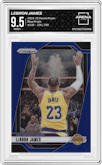 LeBron James from the 2024-25 Panini Prizm set featuring a Blue Prizm parallel graded by Arena Club and given an overall grade of 9.5.